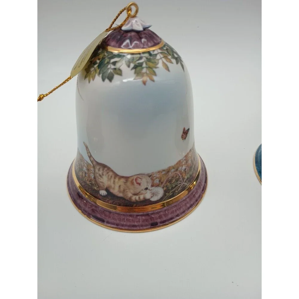 The Bradford Editions Garden Discoveries Kitten Ornaments 3 Bells Kitty Cat